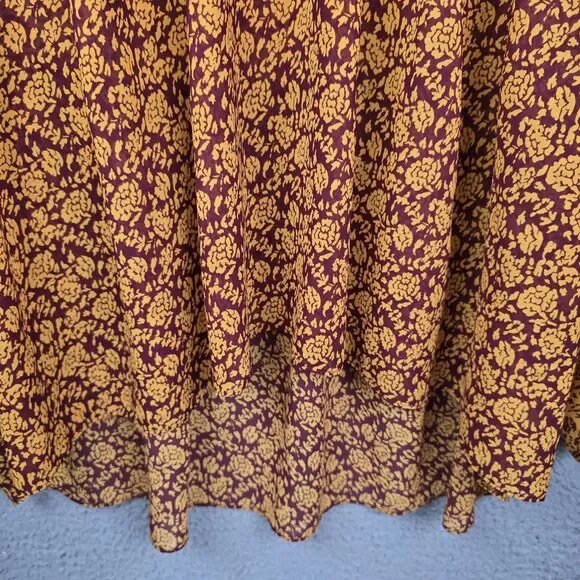 Lane Bryant Plus Boho Floral Blouse 18/20 Burgundy Mustard Yellow Trendy Flowy - Picture 9 of 10